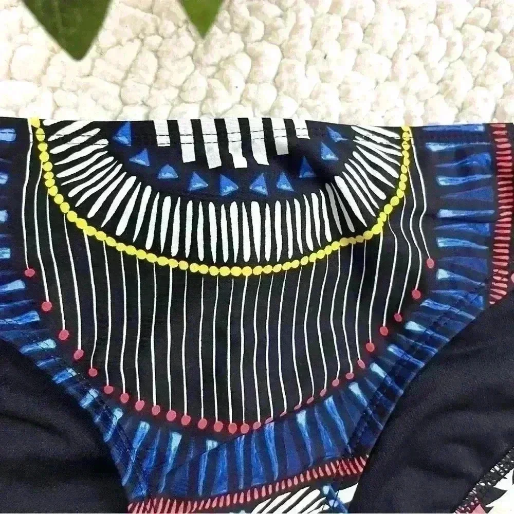Bar III Geometric Medium Cut Ruched Back‎ Bikini Bathing Suit Bottoms Size L